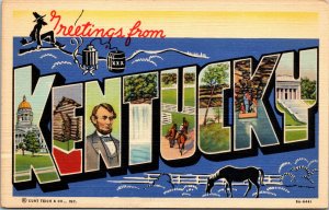 Vtg 1930s Large Letter Greetings from Kentucky KY Hillbilly Moonshine Postcard