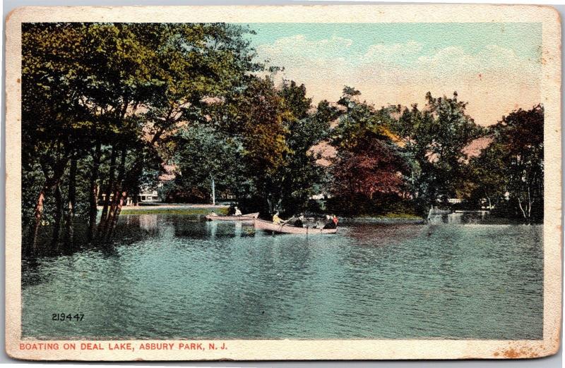 Boating on Deal Lake, Asbury Park NJ New Jersey c1918 Vintage Postcard L03