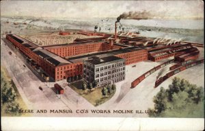 Moline Illinois IL Deere and Mansur Co Works Factory c1910 Vintage Postcard