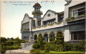 Hand Colored Postcard Entrance to Paul De Longpre's Home Hollywood, California