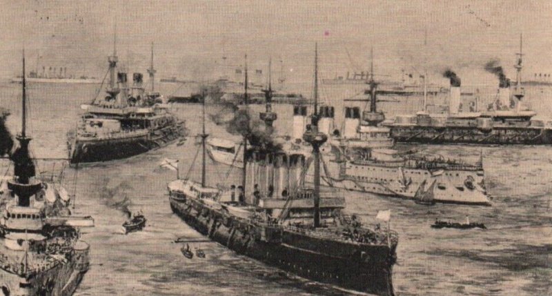 Imperial Russian Navy Battleship Fleet in Harbor RARE c1904 Postcard