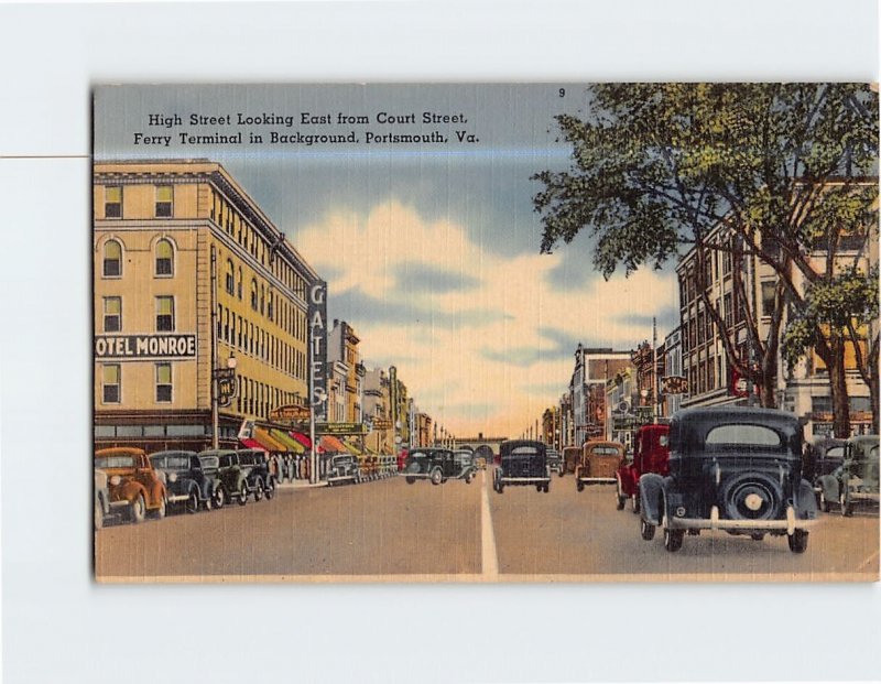 Postcard High Street Looking East Ferry Terminal Portsmouth Virginia USA