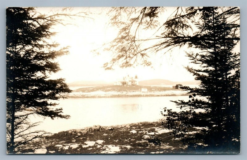 PUMPKIN ISLAND ME LIGHT HOUSE VINTAGE REAL PHOTO POSTCARD RPPC