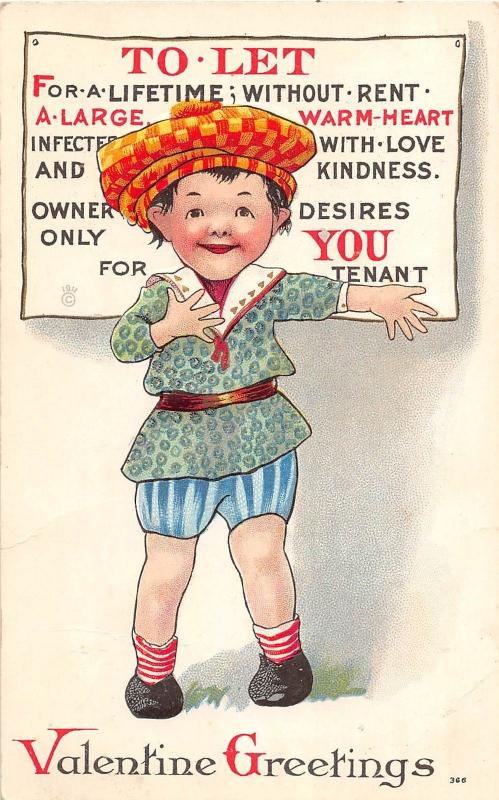 B95/ Valentine's Day Love Holiday Postcard c1910 Want Ad Tenant Child 18