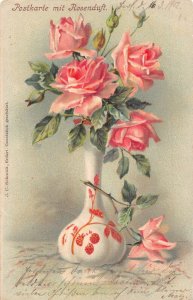 A089 Flowers 1902 Roses Bouquet in Vase Rosenduft vintage postcard