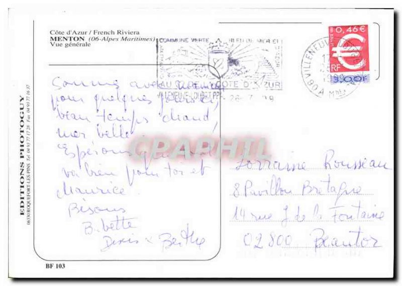 Postcard A Modern Thought Menton Alpes Maritimes General view