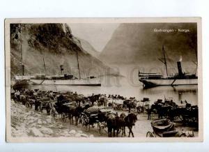 190845 NORWAY GUDVANGEN ships carriages Vintage photo  RPPC