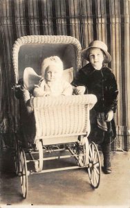 RPPC GIRL AND BIRTHDAY BABY STROLLER BUFFALO NEW YORK REAL PHOTO POSTCARD 1916
