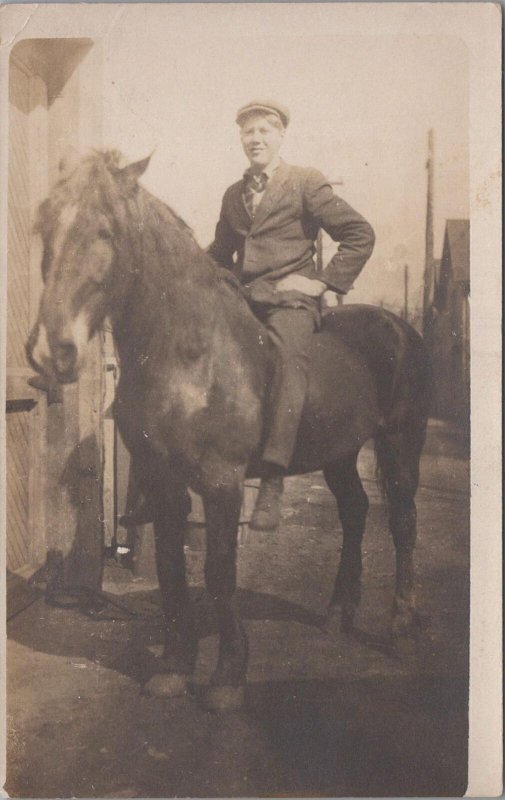 RPPC Postcard Man Riding His Horse