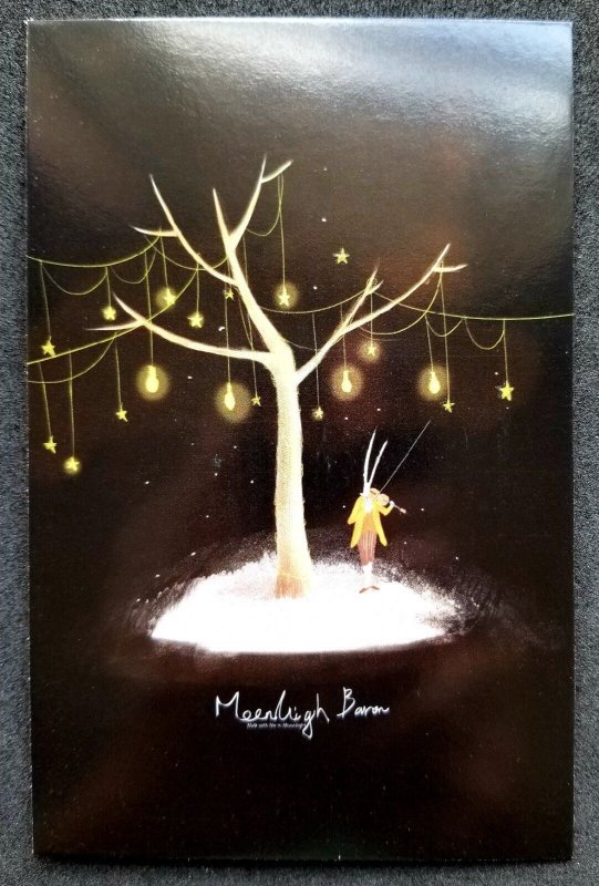 [AG] P718 Moonlight Bunny Music Violin Tree (postcard) *glow in dark *New