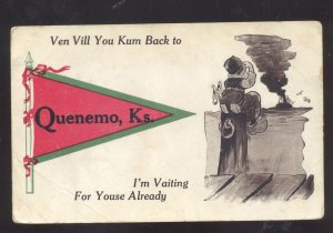 QUENEMO KANSAS RED PENNANT DUTCH CHILDREN VINTAGE POSTCARD 1912