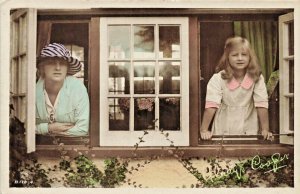 Hand Painted Gladys Cooper British Actress & Young Girl Real Photo Postcard