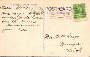 Greetings Clare Michigan MI Country Roadway Fall Trees Lake Postcard c1935 PM 