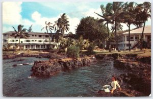 Vintage Naniloa Hotel Hilo Hawaii Postcard 1957 Tropical Bay View