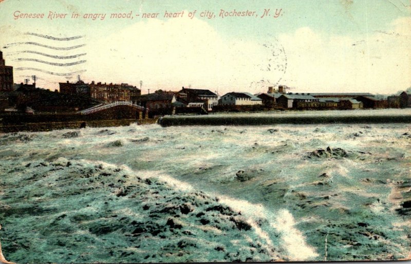 New York Rochester Genesee River In Angry Mood Near Heart Of The City 1909