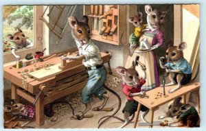 Mainzer DRESSED MICE Anthropomorphic WOODWORKING SHOP #4901 Belgium Postcard