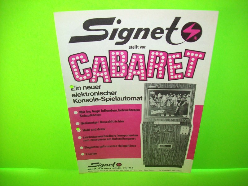 Signet CABARET Original Vintage Slot Machine Promo Sales Flyer Adv. German Text 