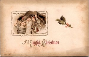 Winsch Christmas Postcard Santa Claus Sharing Umbrella with Two Little Girls