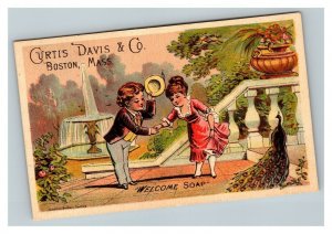 Vintage 1880's Victorian Trade Card Curtis Davis & Co. Welcome Soap Boston MA