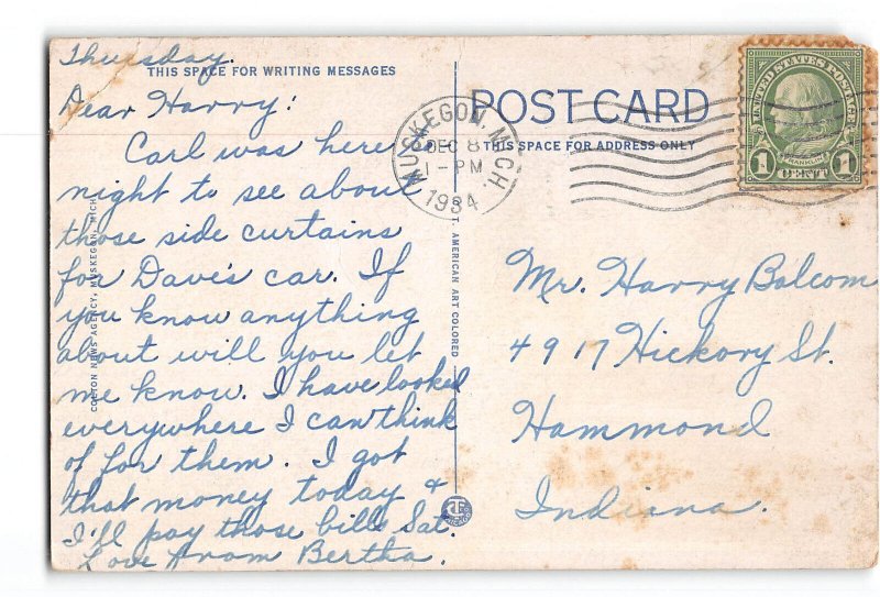 Muskegon Michigan MI Postcard 1934 Lake Harbor Approach
