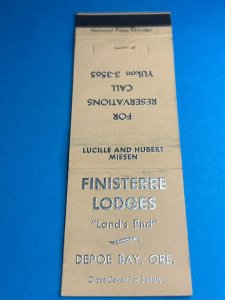 Vintage Matchbook Cover Finisterre Lodges Depoe Bay, Oregon MB162