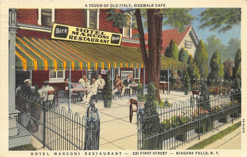 Niagara Falls New York 1940 Postcard Hotel Marconi Restaurant Sidewalk Cafe