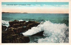 Vintage Postcard Surf Bass Rocks Sea Ocean Waves Gloucester Massachusetts MA