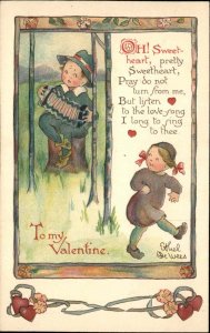 Nister Ethel DeWees Valentine Children Accordion c1910 Vintage Postcard