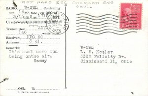 Postcard 1955 Radio QSL Ohio Cincinnati Skull 23-13481