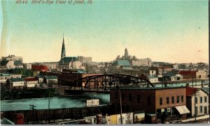 Aerial View of Waterfront, Bridge, Business District Joliet IL Vtg Postcard V39