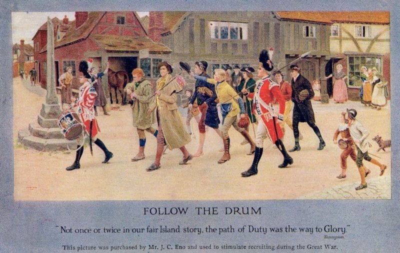 Follow The Drum Patriotic Army Recruitment Advertising WW1 Postcard