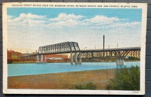 Vintage Postcard 1935 Douglas Street Bridge Missouri River Council Bluffs Iowa