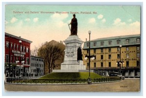 c1910's Soldier's And Sailors Monument Square Portland Maine ME Antique Postcard 