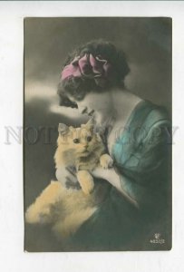 427325 Woman & Pussy CAT Vintage POST 1914 year BATUM postcard