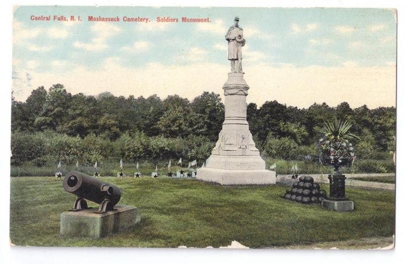 Central Falls RI Postcard Soldiers Monument Moshassuck 