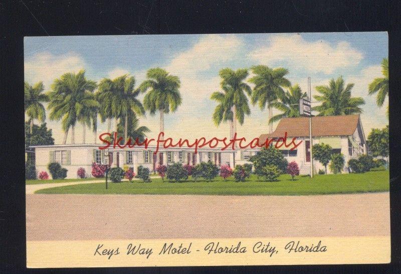 FLORIDA CITY FLORIDA KEYS WAY MOTEL VINTAGE LINEN ADVERTISING POSTCARD FLA.