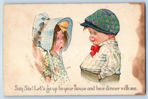 c1910's Two Children Let's Go Up To Your House And Have Dinner With Me Postcard