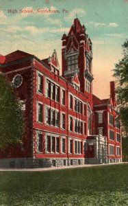 VINTAGE POSTCARD HIGH SCHOOL NORRISTOWN PENNSYLVANIA FLAG CANCEL 1915 CREASED