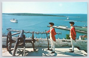 Mackinac Island Michigan~Uniformed Soldiers @ Fort Mackinac~Vintage Postcard