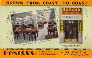 Hartford Connecticut Honiss's Oyster House Restaurant Vintage Postcard AA65753