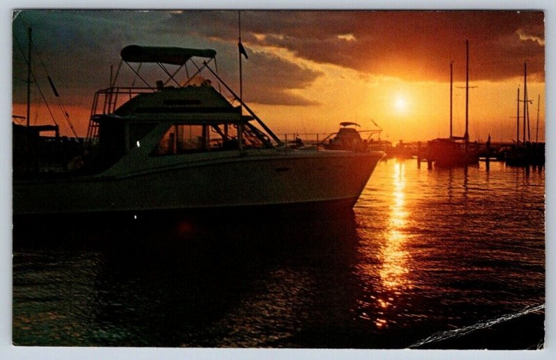 Boat, Sunset, Marina, Florida, Vintage 1975 Chrome Postcard