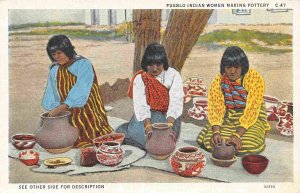 Pueblo Native American Indian Making Pottery New Mexico linen postcard