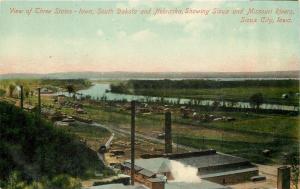 Sioux City Smoke Stack Factories, Homes Along River~3 States: SD NE IA c1910 pc