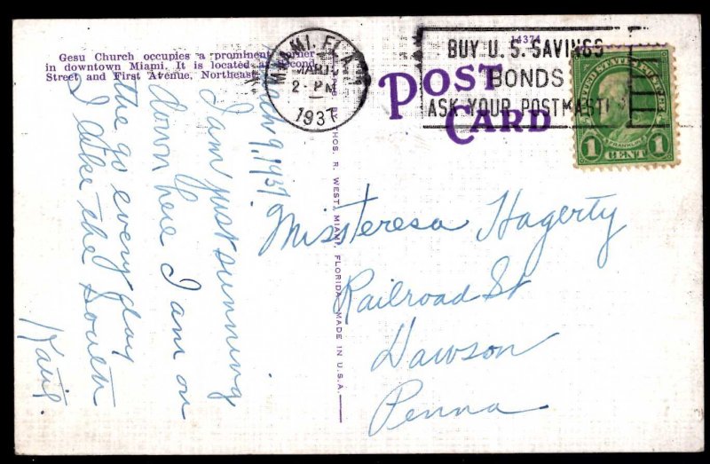 FL MIAMI Interior of Gesu Church located Second St and First Ave pm1937 - Linen