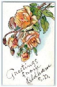 c1910's Greetings From Oldham South Dakota Unposted Embossed Flowers Postcard