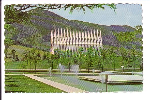 Cadet Chapel with Fountain, US Air Force Academy, Colorado Springs, Colorado,...