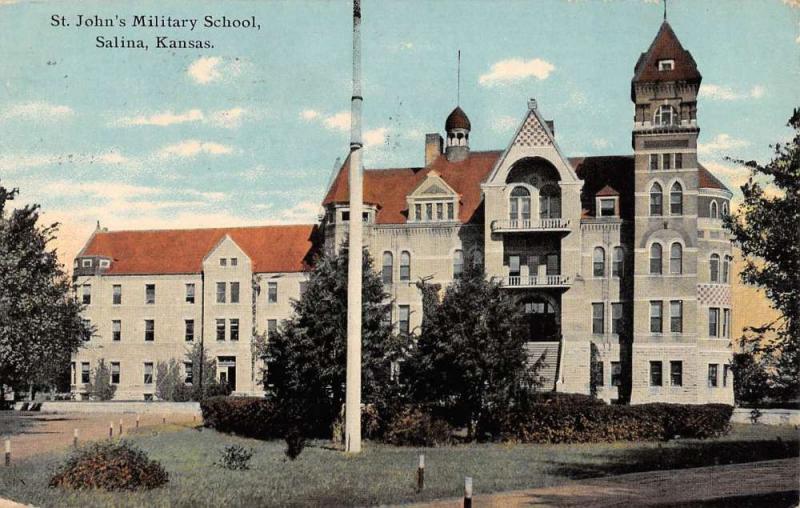 Salina Kansas St Johns Military School Street View Antique Postcard K101812