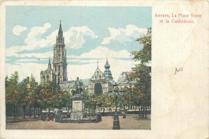 Lot of 3 postcards Belgium Antwerp 1900`s glitter applied novelty