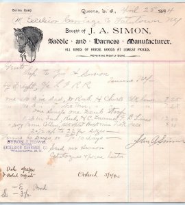 New York Queens NY Horse Simon Saddle Maker Letterhead