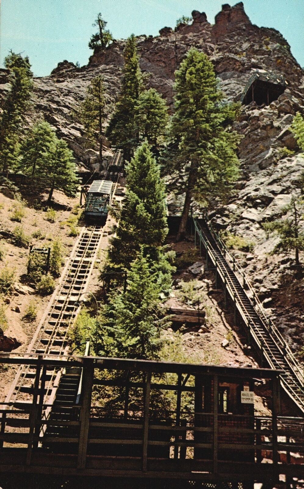 Vintage Postcard Incline Cable Car Seven Falls Colorado Springs